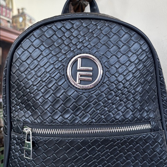 Brand New London Fog Bowery Medium Size Woven Zip Backpack Black Vegan Leather main image 14